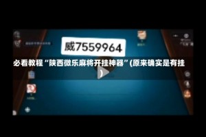 必看教程“陕西微乐麻将开挂神器”(原来确实是有挂)